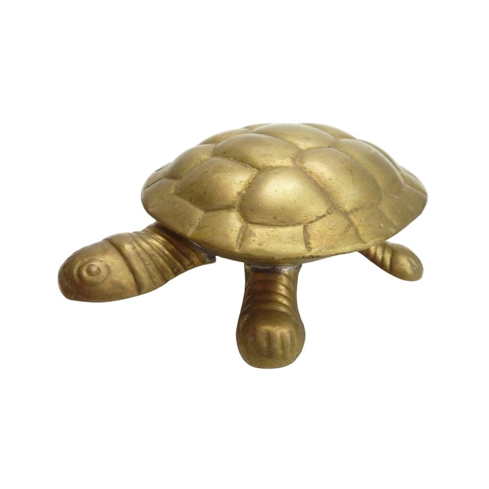 Vintage Brass Turtle Trinket Box Hinged Tortoise Figurine Box - Picture 5 of 6